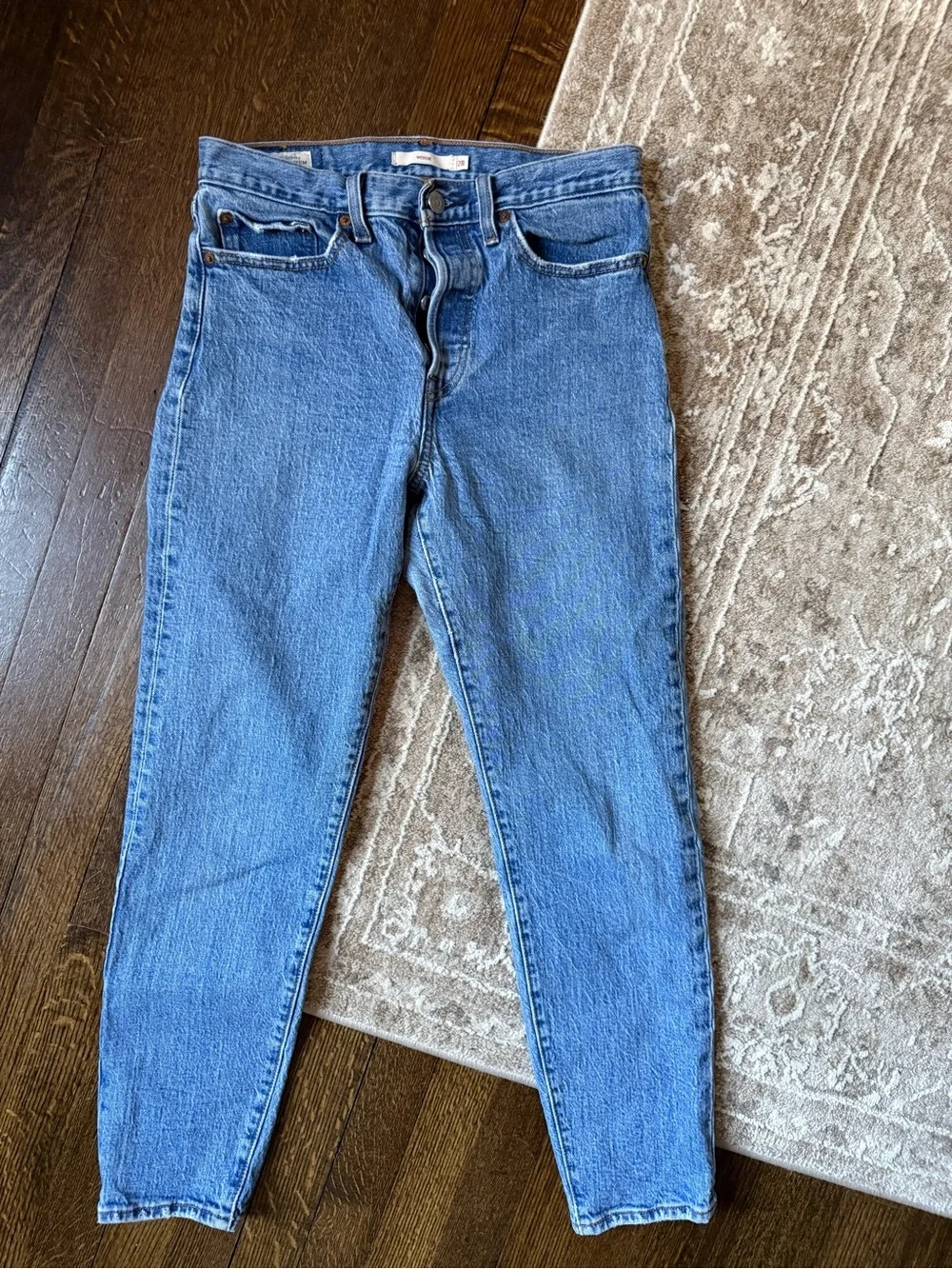 Levi's Wedgie Straight Ankle Jeans in a medium wash blue denim